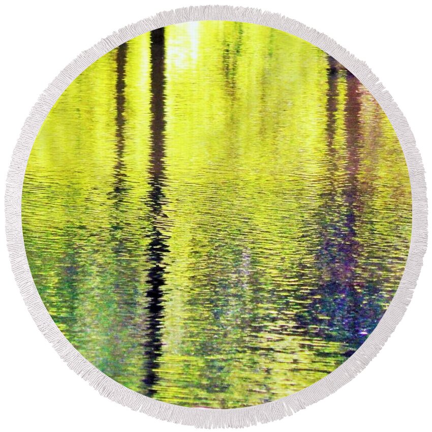 Abstract Round Beach Towel featuring the photograph Sunglow Pond by Jan Gelders