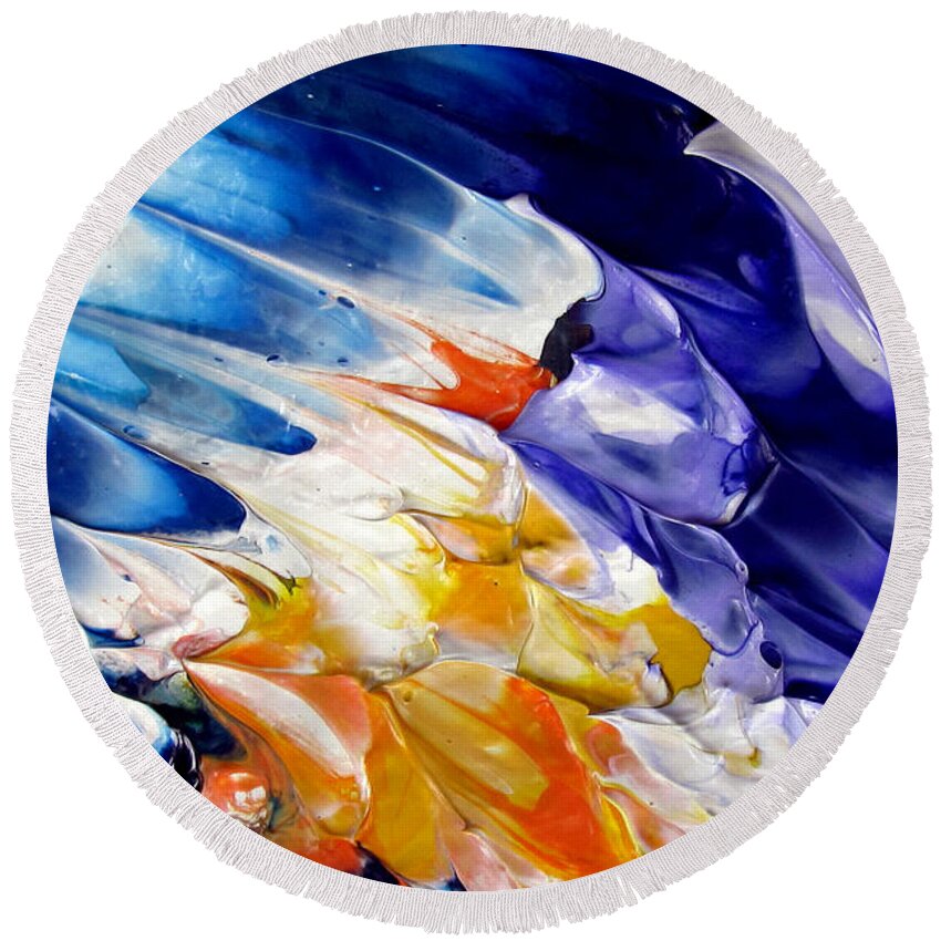 martha Ann Sanchez Round Beach Towel featuring the painting Abstract Series 0615A-4-L2 by Mas Art Studio