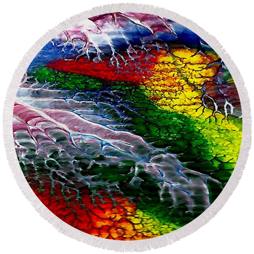 martha Ann Sanchez Round Beach Towel featuring the painting Abstract Series 0615A by Mas Art Studio