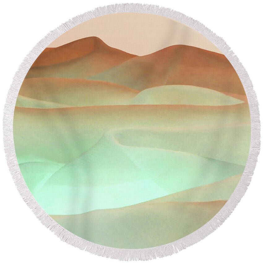 Abstract Round Beach Towel featuring the digital art Abstract Terracotta Landscape by Deborah Smith