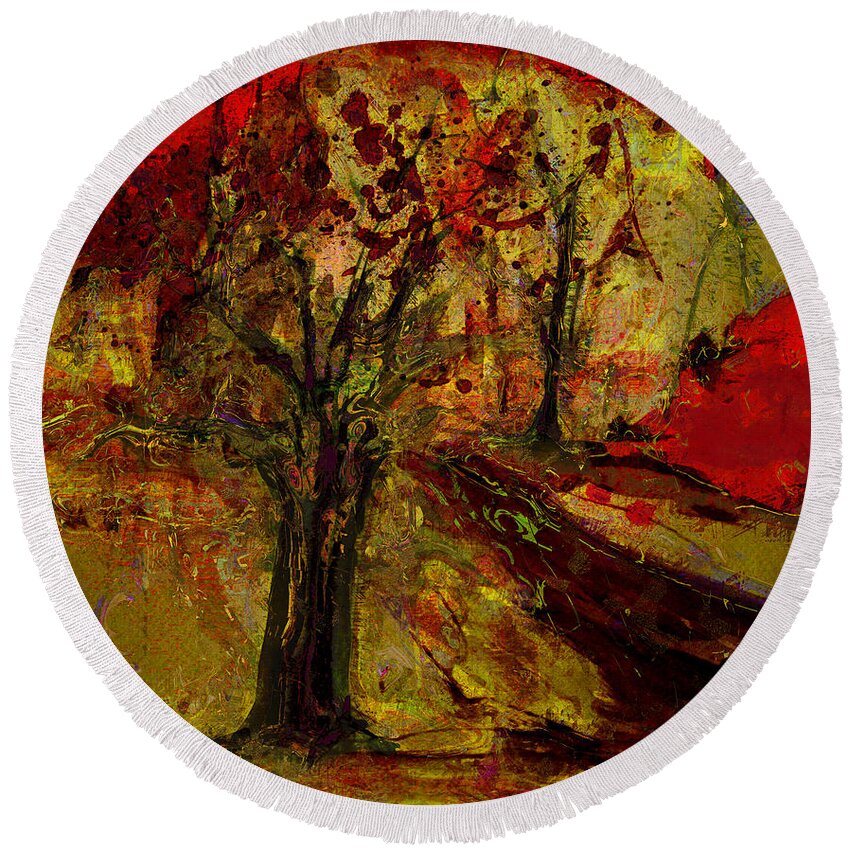 Tree Round Beach Towel featuring the painting Abstract Tree by Julie Lueders 