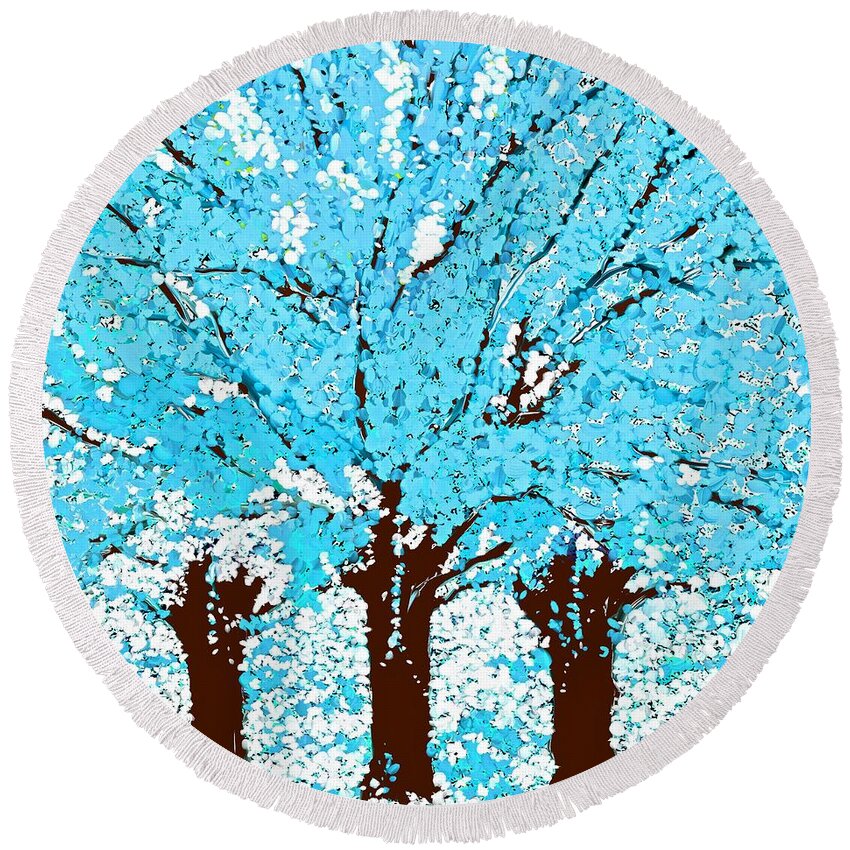 Trees Are Blue Round Beach Towel featuring the painting Abstract Trees Are Blue by Saundra Myles