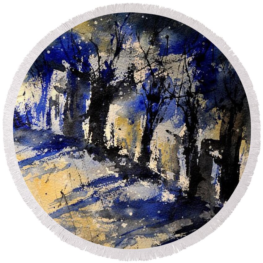 Abstract Round Beach Towel featuring the painting Abstract Trees by Pol Ledent