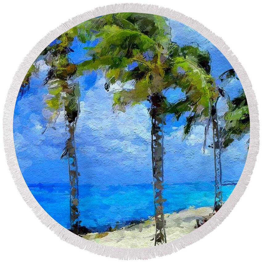 Abstract Tropical Palm Beach Round Beach Towel featuring the digital art Abstract tropical Palm beach by Anthony Fishburne