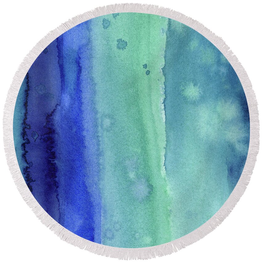 Pattern Round Beach Towel featuring the painting Abstract Vertical Watercolor Aqua Stripes by Olga Shvartsur