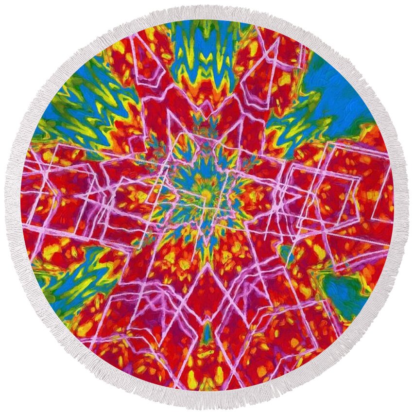 Abstract Round Beach Towel featuring the digital art Abstract Visuals - Mystic Space by Charmaine Zoe