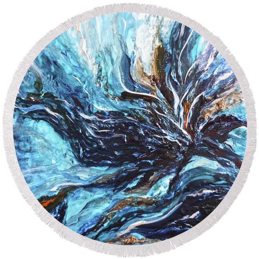 Abstract Round Beach Towel featuring the painting Abstract Water Dragon by Michelle Pier