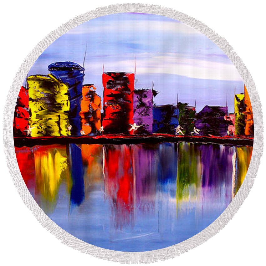  Round Beach Towel featuring the painting Abstract World Of Portland #3 by James Dunbar