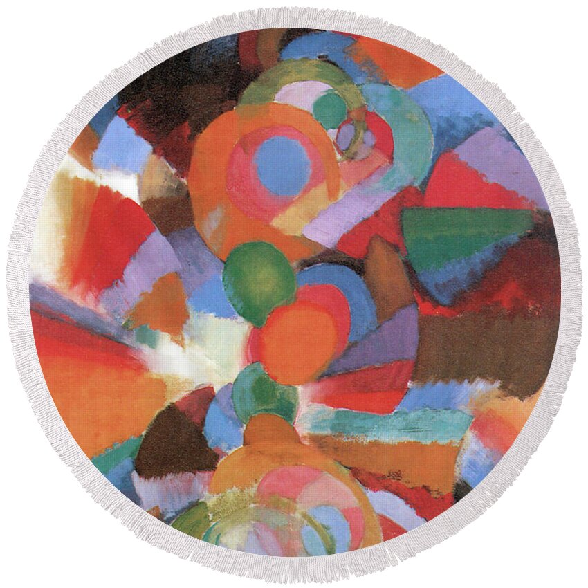Abstraction On Spectrum Organization Round Beach Towel featuring the painting Abstraction on Spectrum Organization by Stanton MacDonald Wright