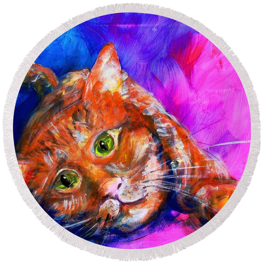 Cat Round Beach Towel featuring the painting AbstrCat by J Vincent Scarpace