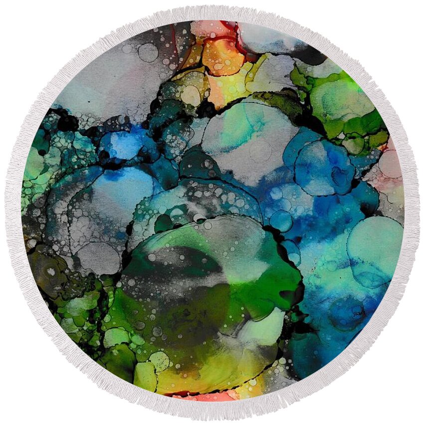 Abstract Round Beach Towel featuring the painting Abundance by Louise Adams