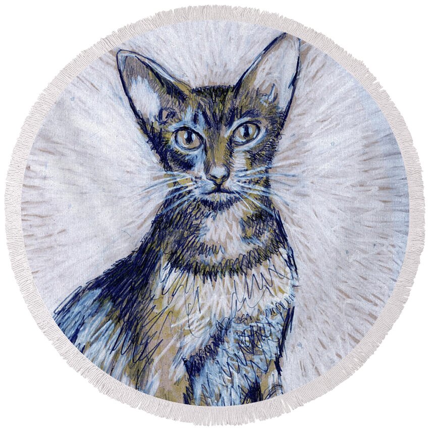 Cat Round Beach Towel featuring the mixed media Aby by Stan Kwong