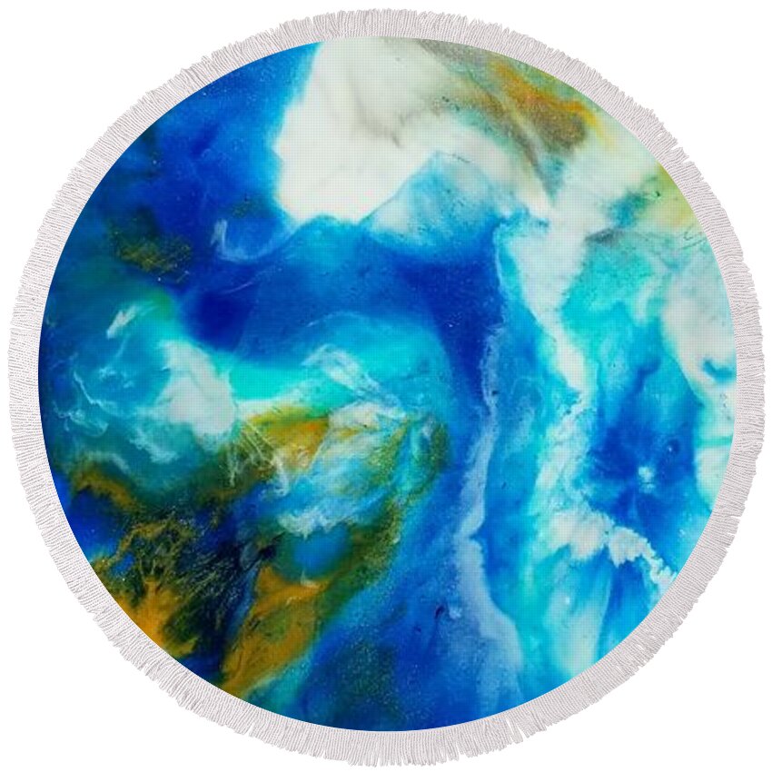 Royal Blue Abstract Art Round Beach Towel featuring the painting Abyss by Christie Minalga