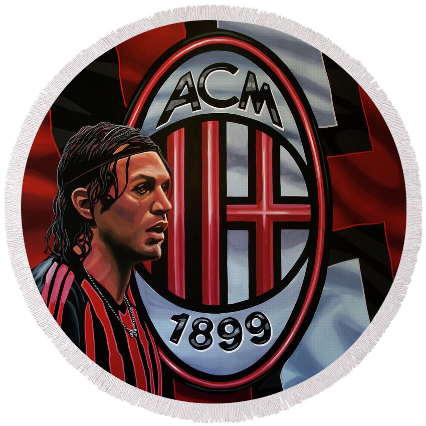 Ac Milan Round Beach Towel featuring the painting AC Milan Painting by Paul Meijering