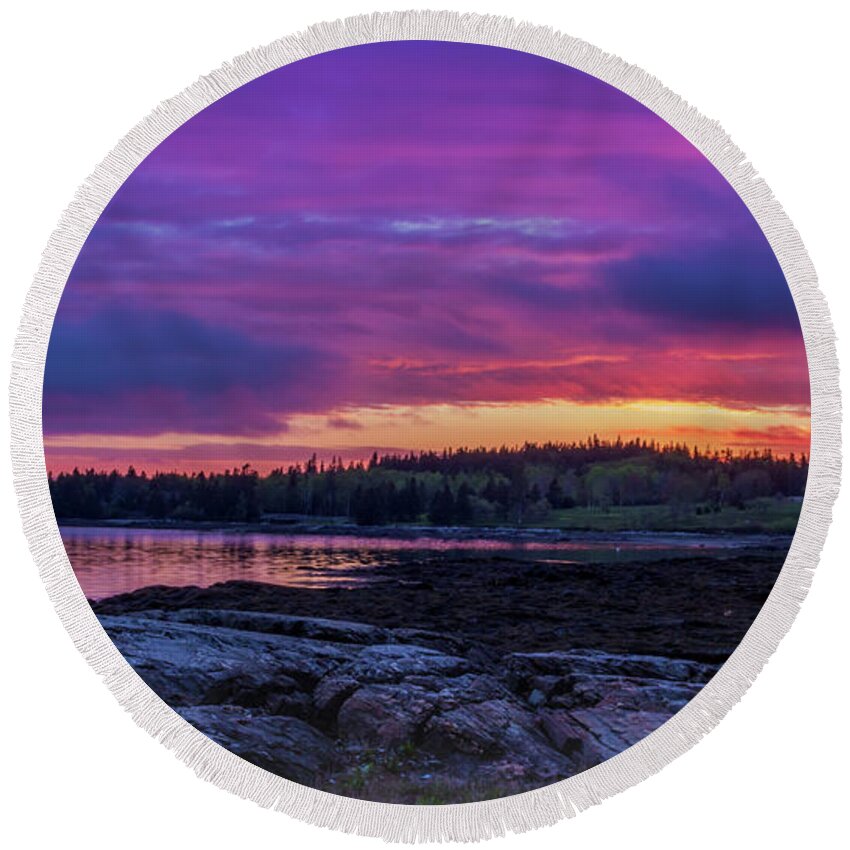 Mount Desert Island Round Beach Towel featuring the photograph Acadian Nights by Holly Ross