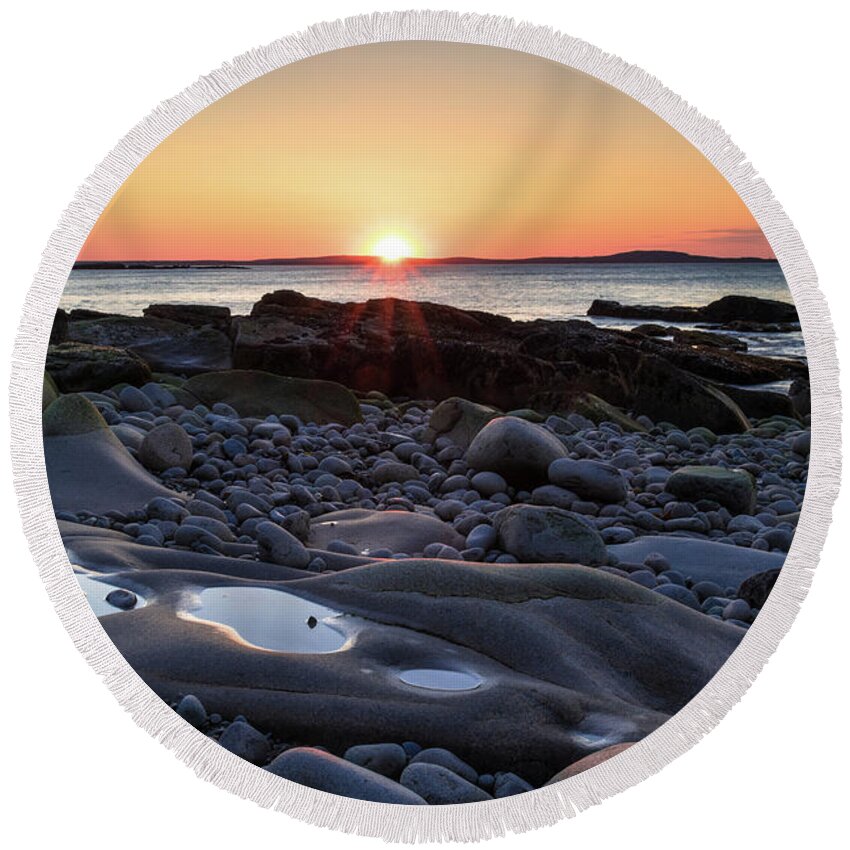 Sunrise Round Beach Towel featuring the photograph Acadian Sunrise by Holly Ross