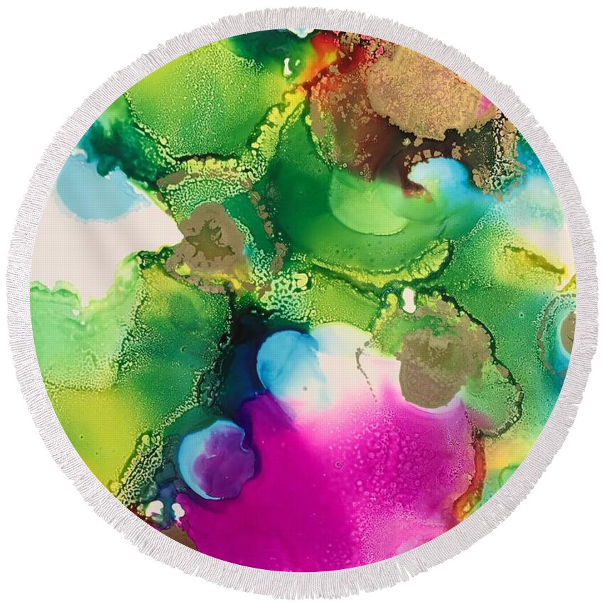 Abstract Round Beach Towel featuring the painting Acceptance by Tara Moorman