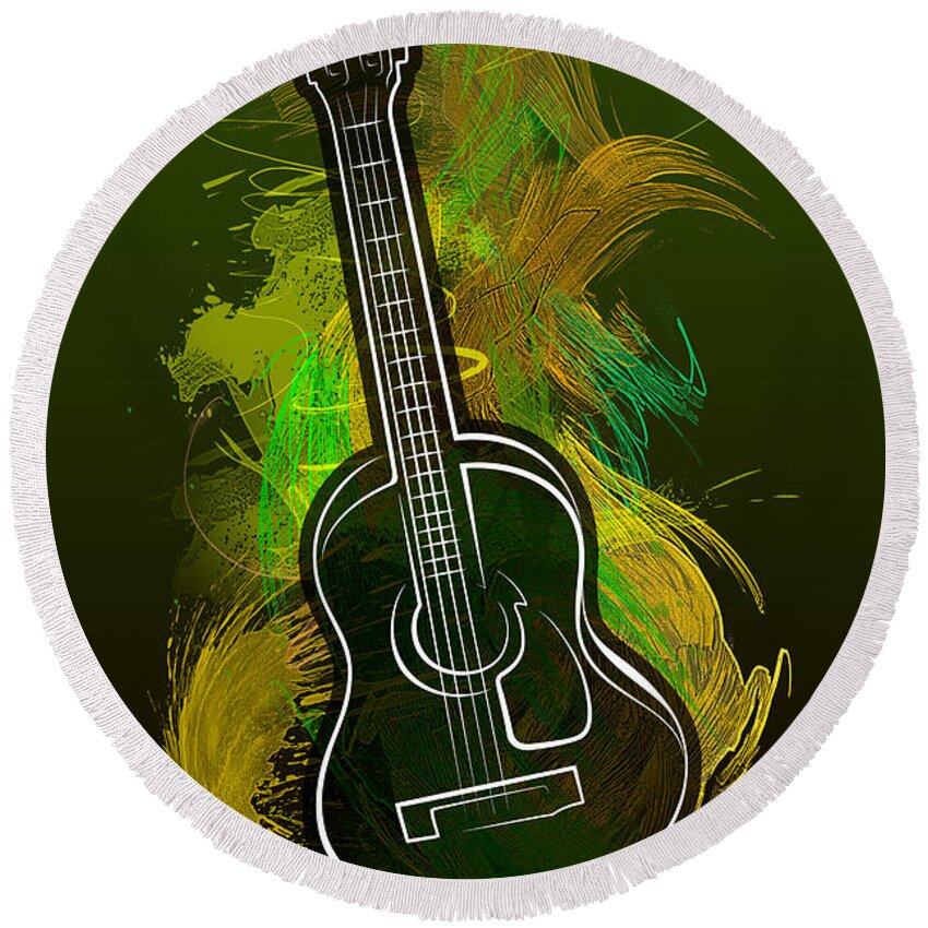 Acoustic Round Beach Towel featuring the digital art Acoustic Craze by Peter Awax