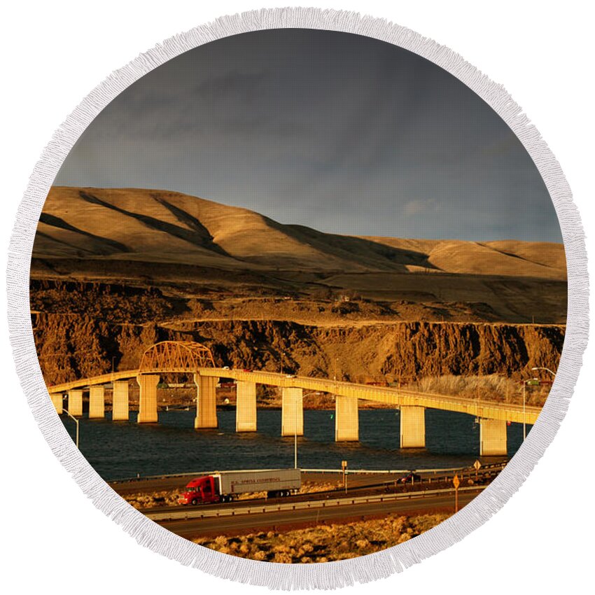 Columbia River Round Beach Towel featuring the photograph Across The Columbia River by DArcy Evans