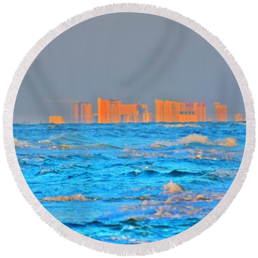 Florida Round Beach Towel featuring the photograph Across the Waves To Panama City by Gary Smith