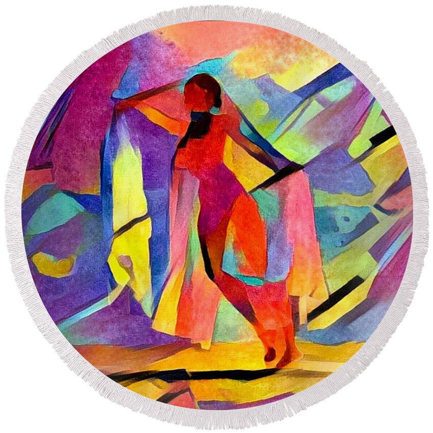 Red Round Beach Towel featuring the digital art Action girl by Bruce Rolff