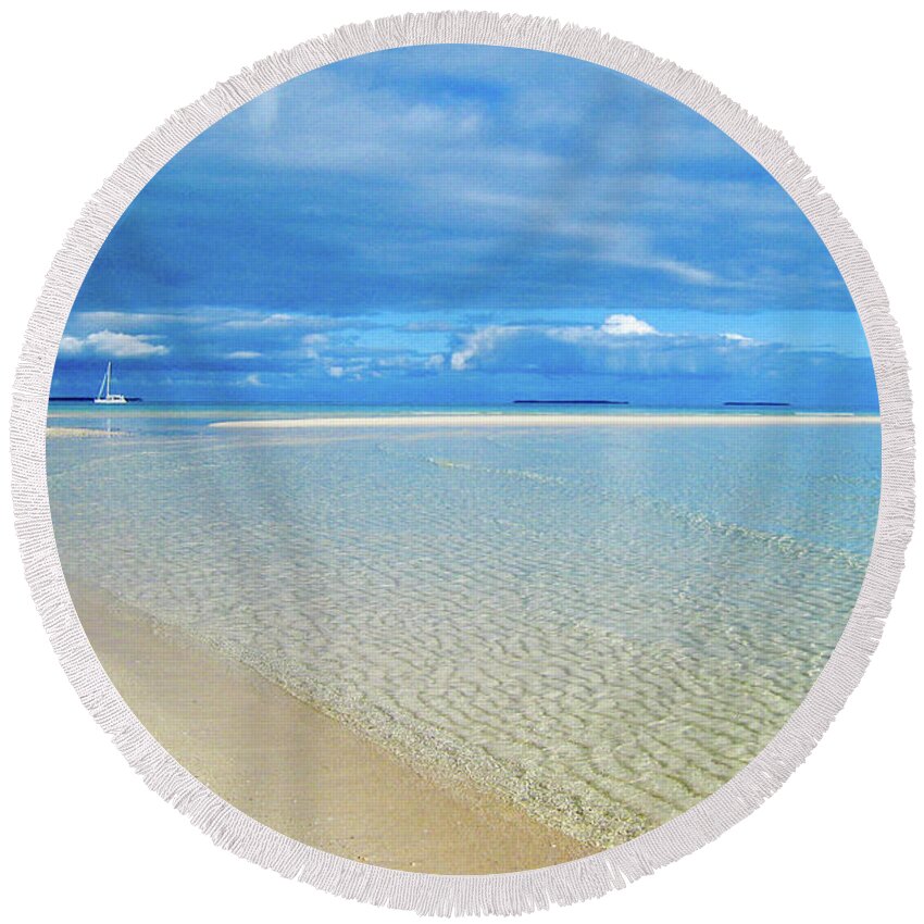 Beach Round Beach Towel featuring the photograph ADAGIO alone in Ouvea, South Pacific by Dorothy Darden