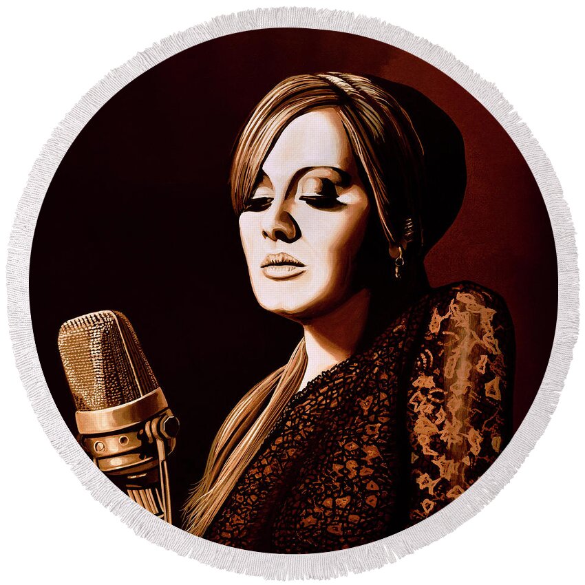 Adele Round Beach Towel featuring the mixed media Adele Skyfall Gold by Paul Meijering