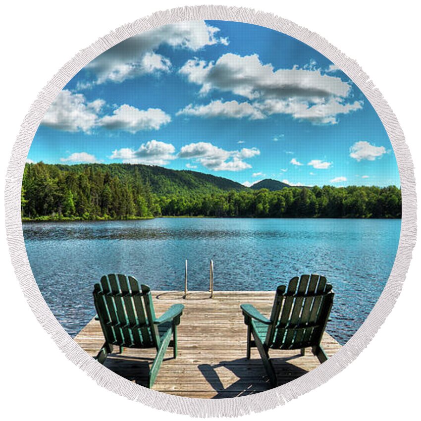 Landscapes Round Beach Towel featuring the photograph Adirondack Panorama by David Patterson