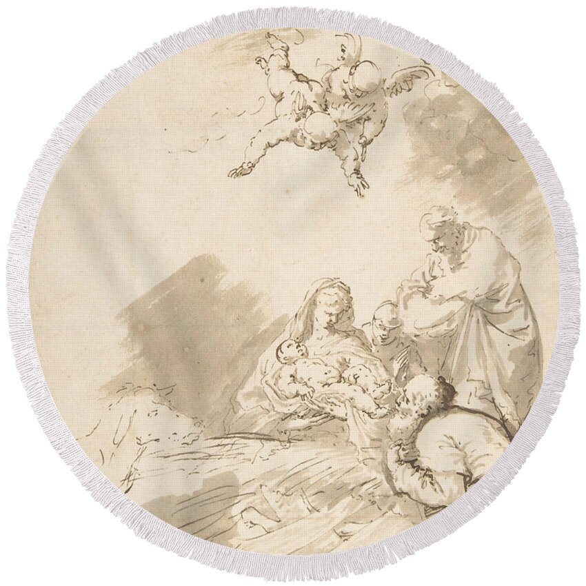 17th Century Art Round Beach Towel featuring the drawing Adoration of the Shepherds by Jusepe de Ribera