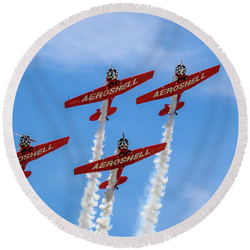 Aeroshell Round Beach Towel featuring the photograph Aeroshell Formation Flying by Tom Claud