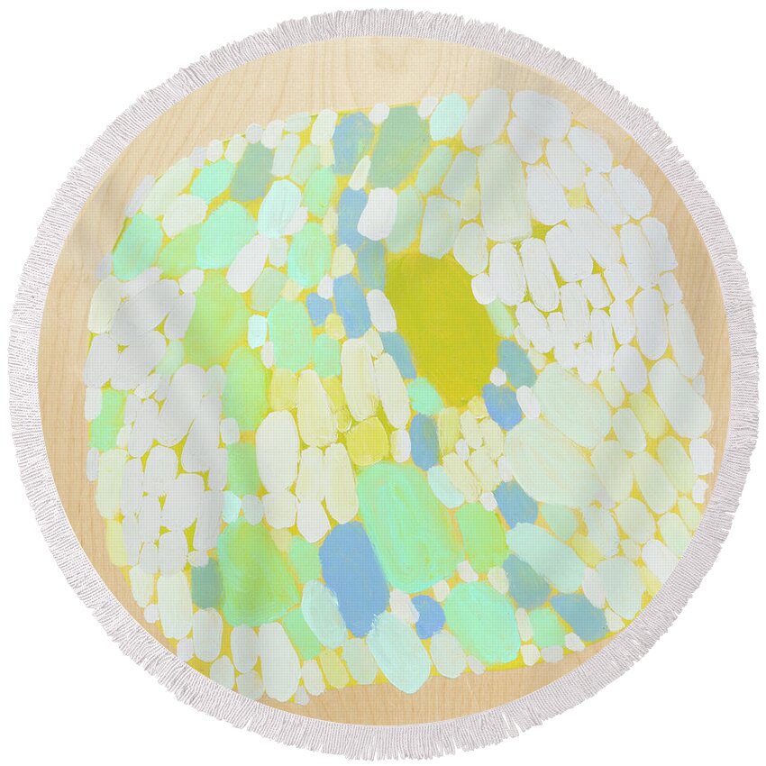 Abstract Round Beach Towel featuring the painting Afloat by Claire Desjardins