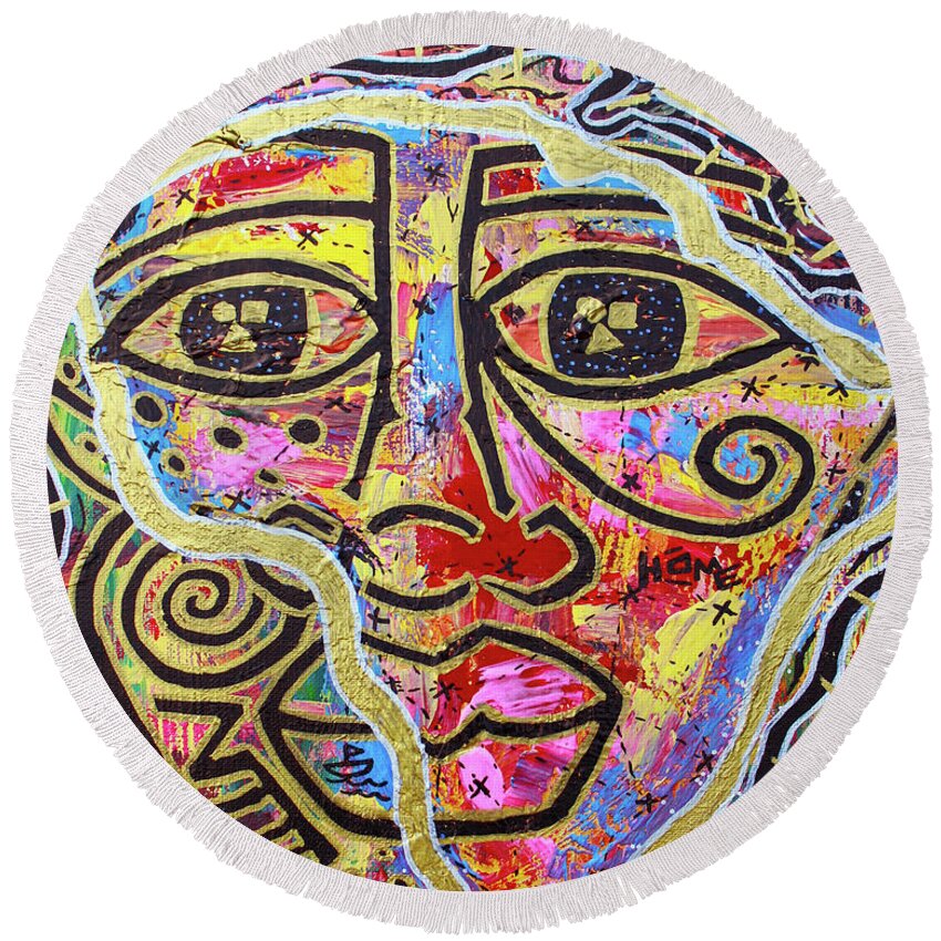 Abstract Round Beach Towel featuring the painting Africa Center Of The World by Odalo Wasikhongo