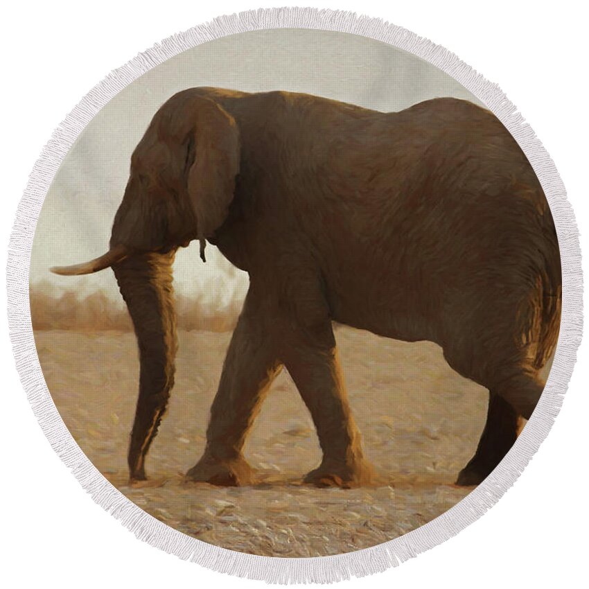 Elephant Round Beach Towel featuring the digital art African Elephant Walk by Ernest Echols