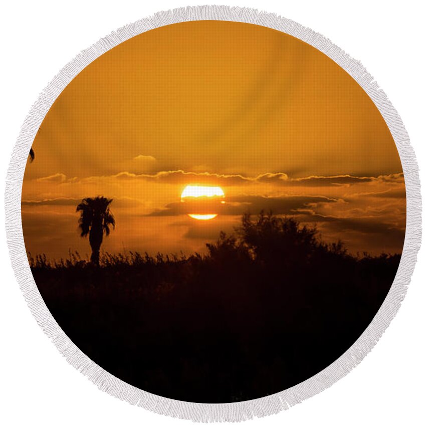 Sunset Round Beach Towel featuring the photograph African style sunset by Arik Baltinester