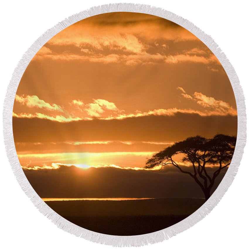 Africa Round Beach Towel featuring the photograph African Sunrise by Michele Burgess