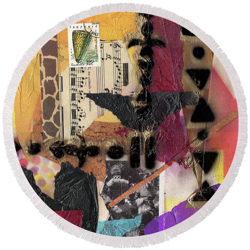 Everett Spruill Round Beach Towel featuring the painting Afro Collage - I by Everett Spruill