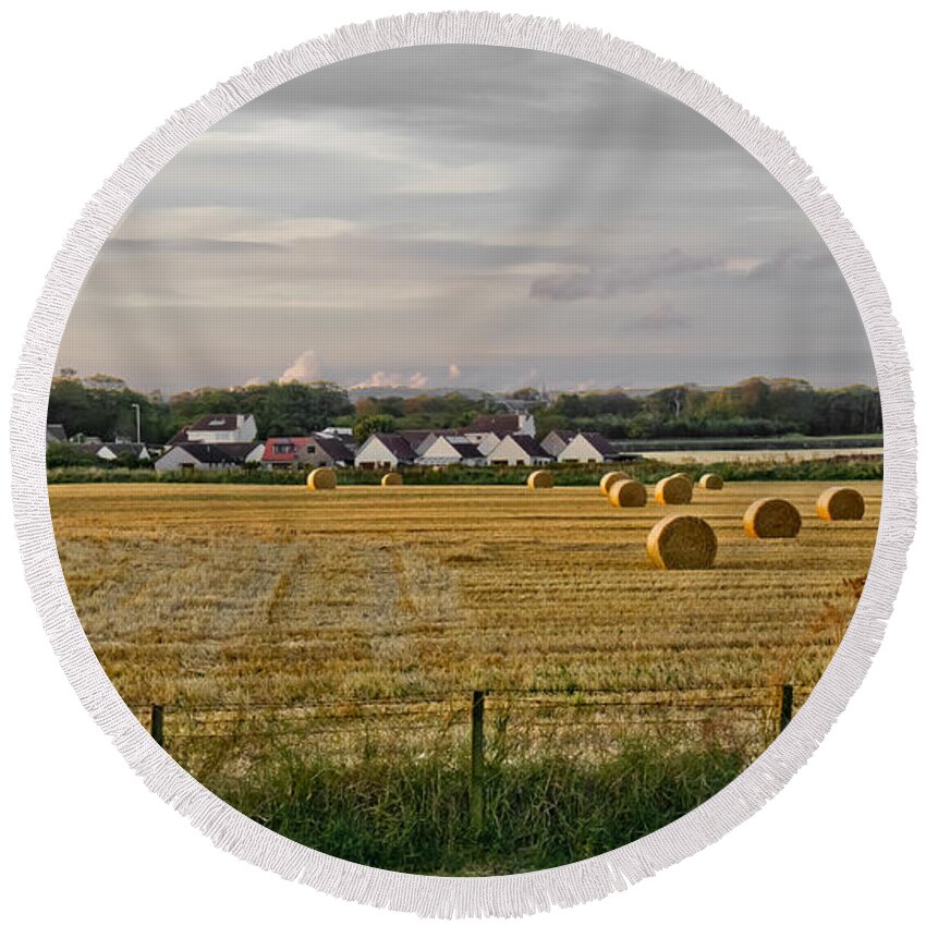 Evening Landscape Round Beach Towel featuring the photograph After harvest. by Elena Perelman