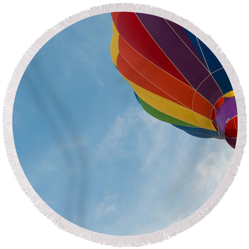 Hot Air Balloon Round Beach Towel featuring the photograph After liftoff by Stephen Holst