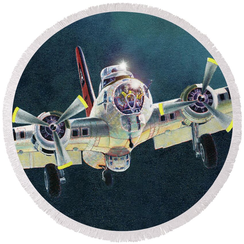 Aviation Round Beach Towel featuring the painting After the Mission by Douglas Castleman
