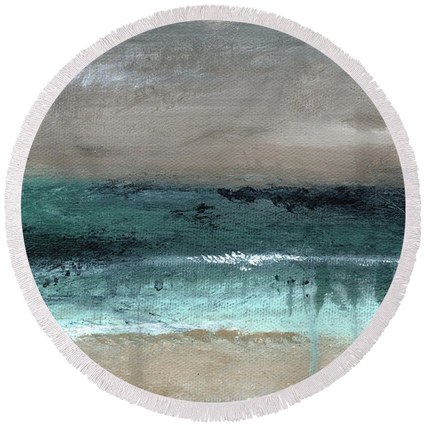 Beach Round Beach Towel featuring the mixed media After The Storm 2- Abstract Beach Landscape by Linda Woods by Linda Woods