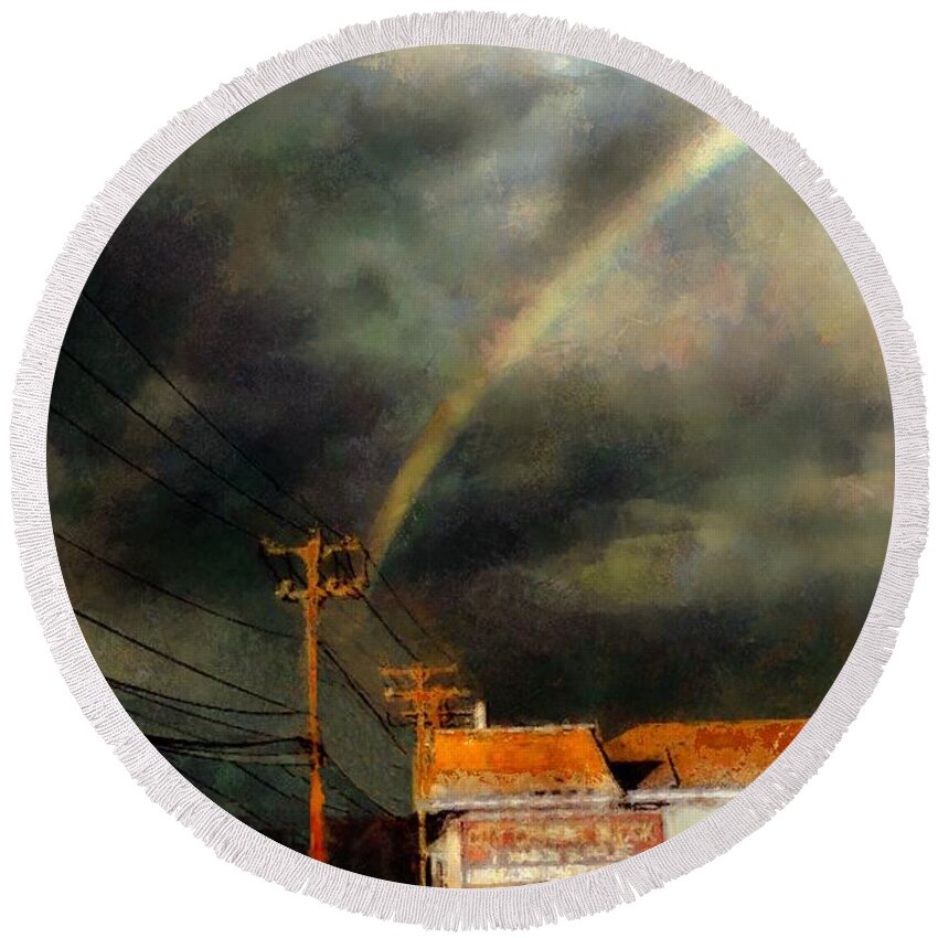 Rainbow Round Beach Towel featuring the painting After the Storm by RC DeWinter