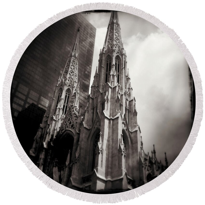 St Patricks Cathedral Round Beach Towel featuring the photograph After the Storm - St Patricks Cathedral by Miriam Danar