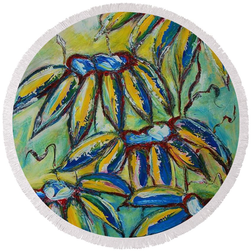 Flower Round Beach Towel featuring the painting After The Sun by Mihai Banutoiu