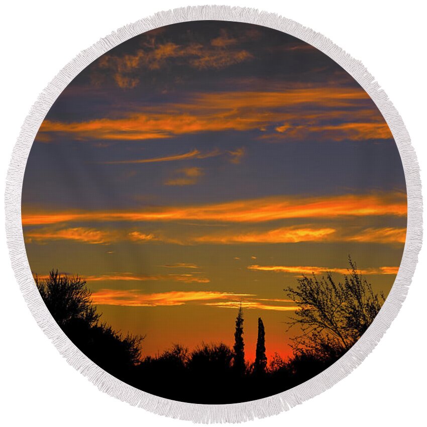 Mark Myhaver Photography Round Beach Towel featuring the photograph Afterglow Silhouette h49 by Mark Myhaver