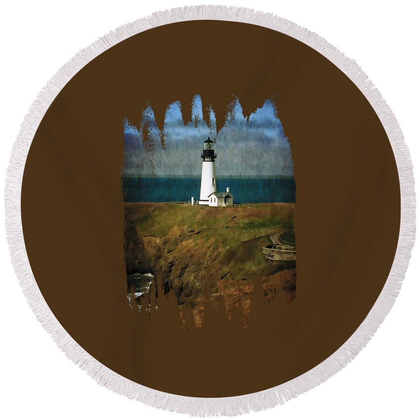 Lighthouses Round Beach Towel featuring the photograph Afternoon At The Yaquina Head Lighthouse by Thom Zehrfeld