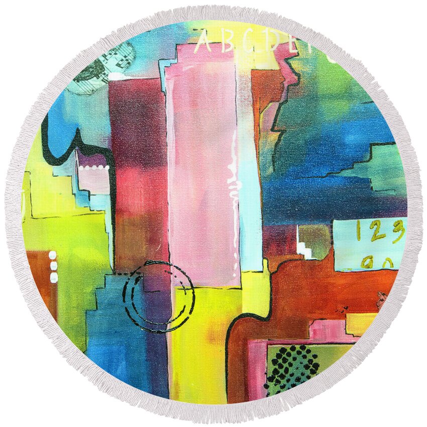 Abstract Round Beach Towel featuring the mixed media Afternoon Delight by Wendy Provins
