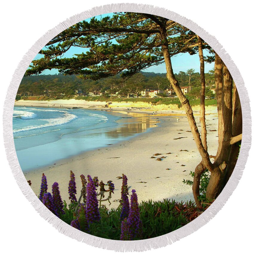 Carmel-by-the-sea Round Beach Towel featuring the photograph Afternoon on Carmel Beach by Charlene Mitchell