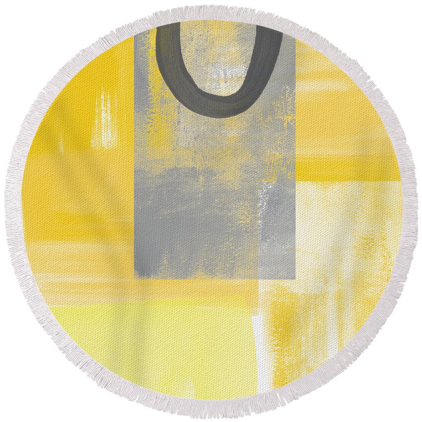 Yellow Round Beach Towel featuring the painting Afternoon Sun and Shade by Linda Woods