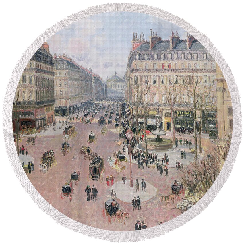 Place Round Beach Towel featuring the painting Afternoon Sun in Winter by Camille Pissarro