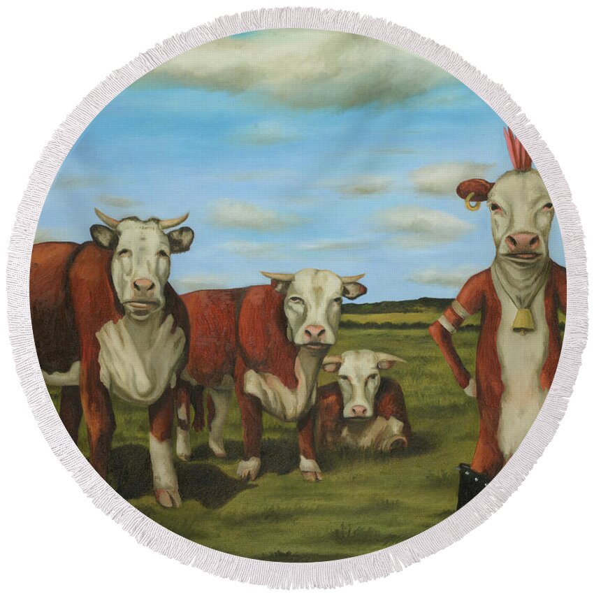 Herd Round Beach Towel featuring the painting Against The Herd by Leah Saulnier The Painting Maniac